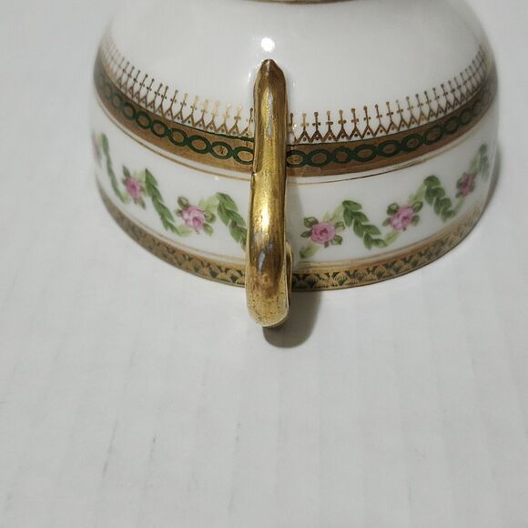 Goa France Che Field Haviland Limoges Cup with Saucer Rose Garland Green Gold - Picture 10 of 14